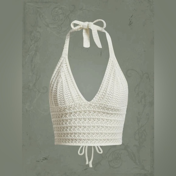 Tops - Beige Goth Solid Halter Knit Top Size L NWT